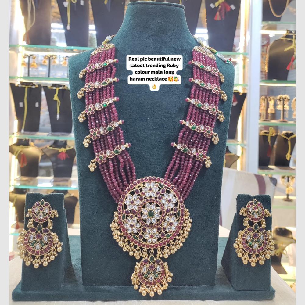 Manisha Jewellery Gold Plated Kundan Stone And Beads Long Necklace Set