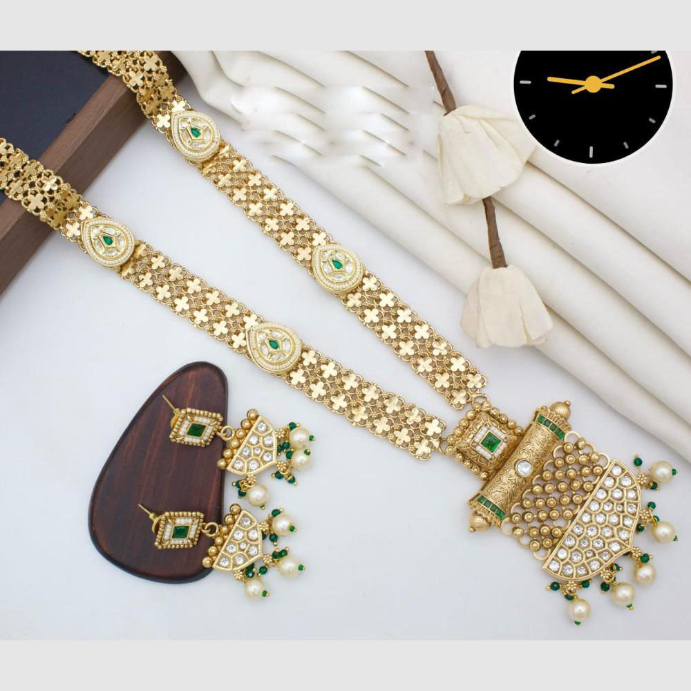 Manisha Jewellery Gold Plated Kundan Stone And Pearls Long Necklace Set