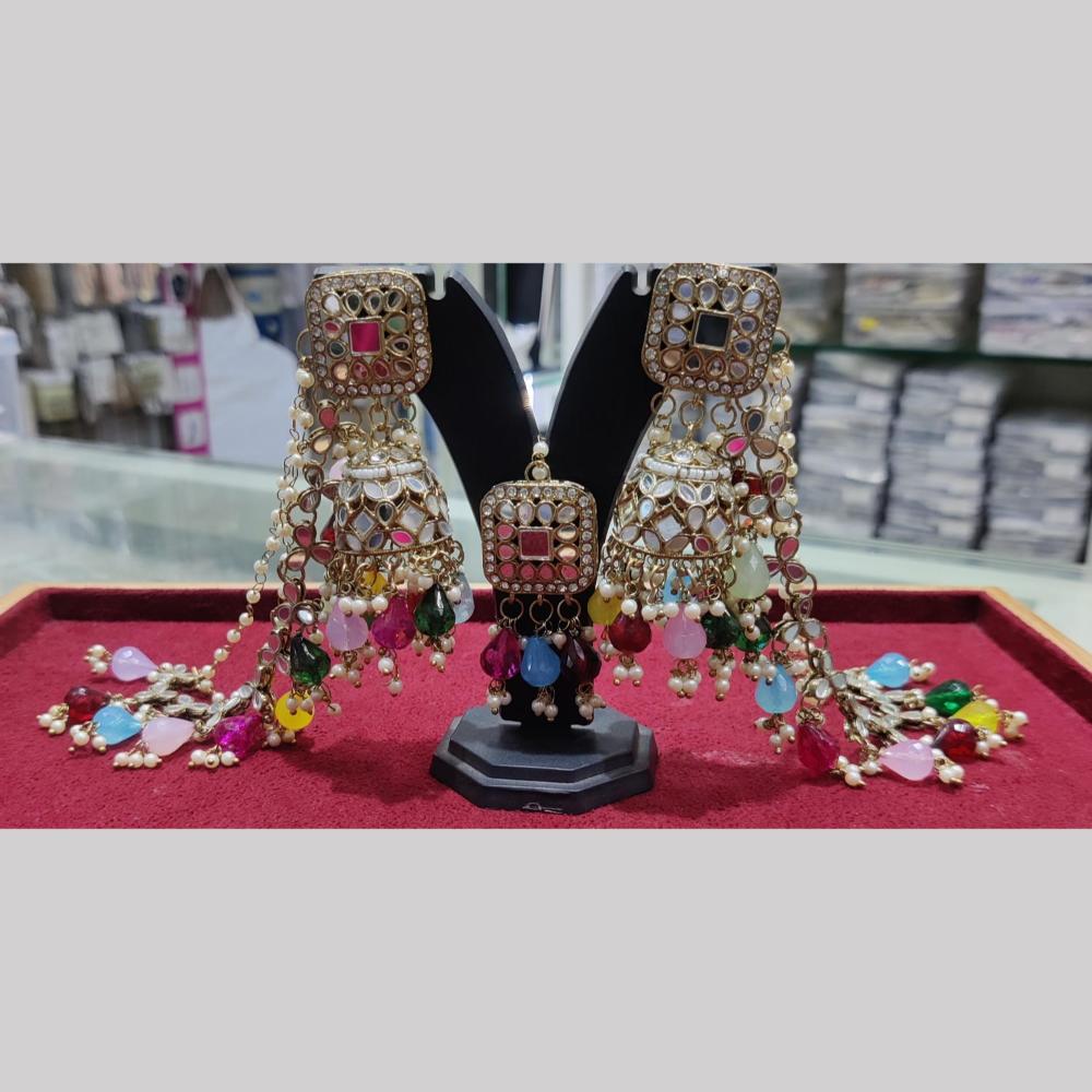 Manisha Jewellery Gold Plated Mirror And Pearls Jhumki Earrings With Maangtikka