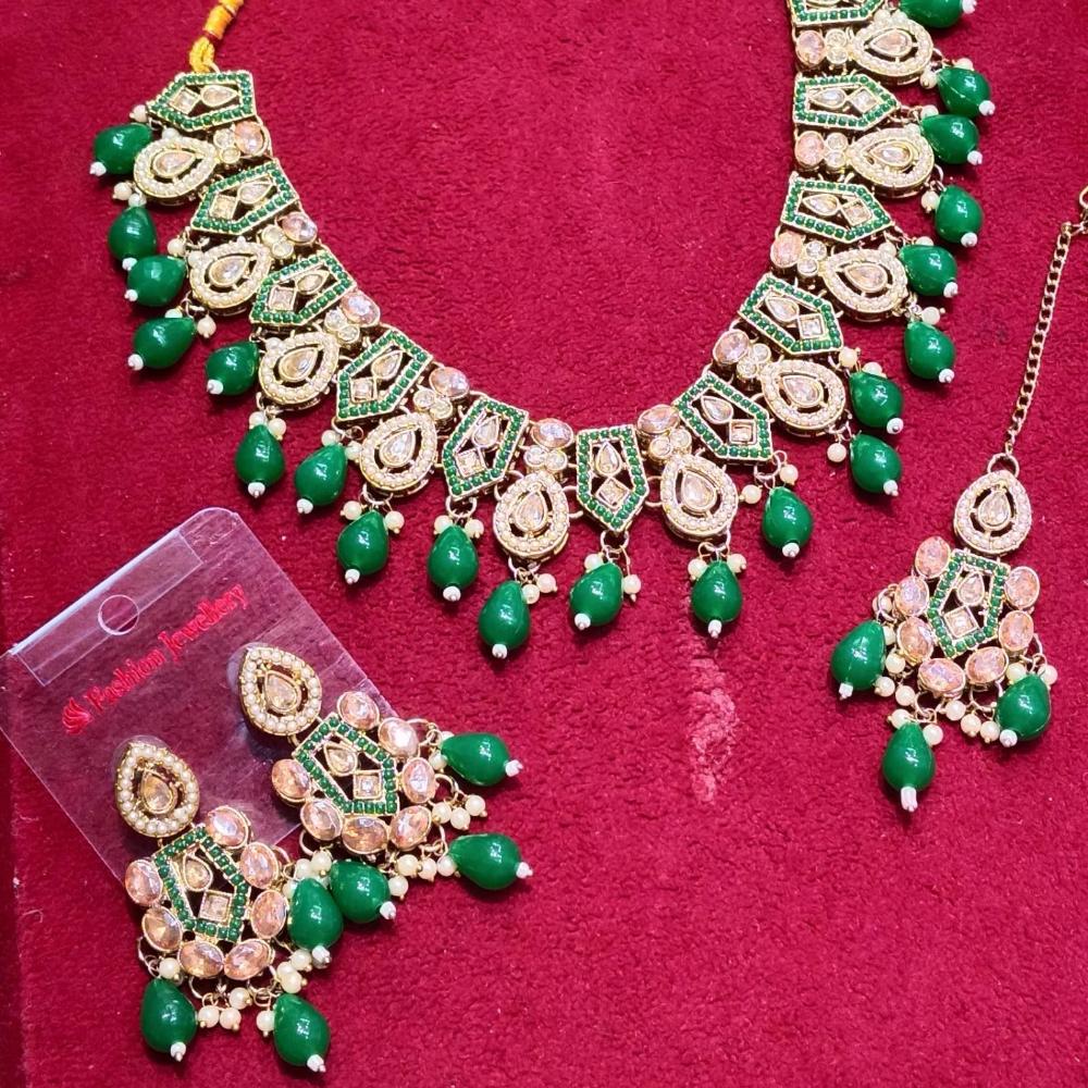 Manisha Jewellery Gold Plated Crystal Stone And Beads Necklace Set