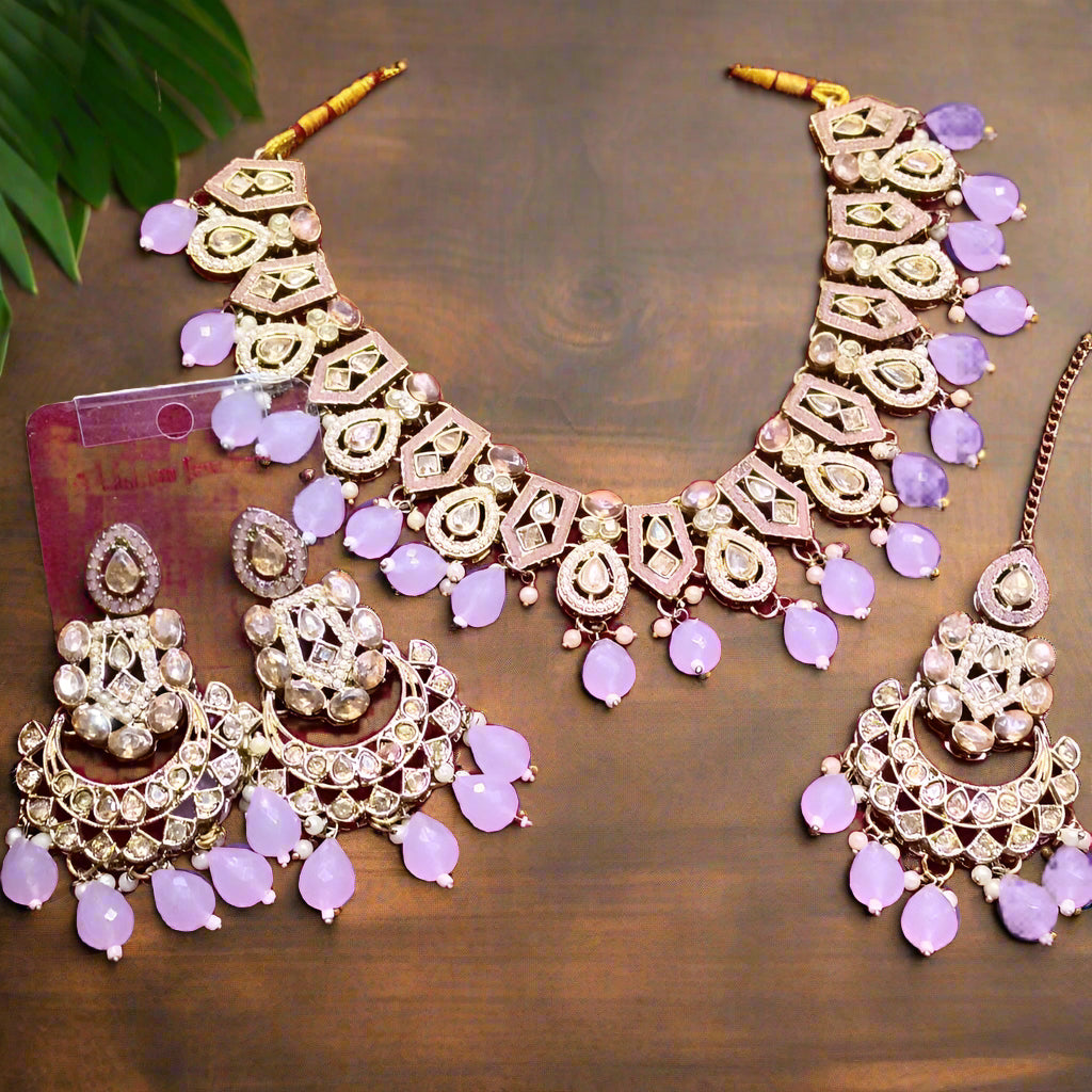 Manisha Jewellery Gold Plated Crystal Stone And Beads Necklace Set