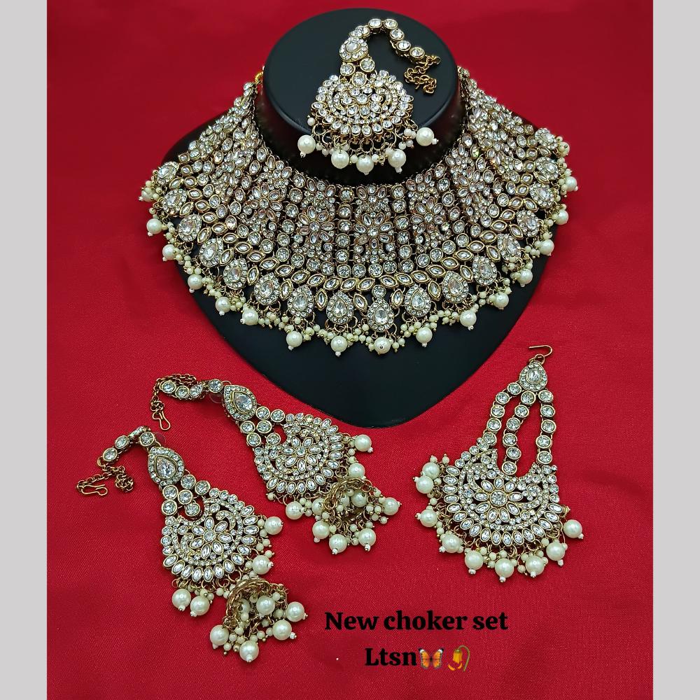 Manisha Jewellery Gold Plated Austrian Stone And Beads Choker Necklace Set