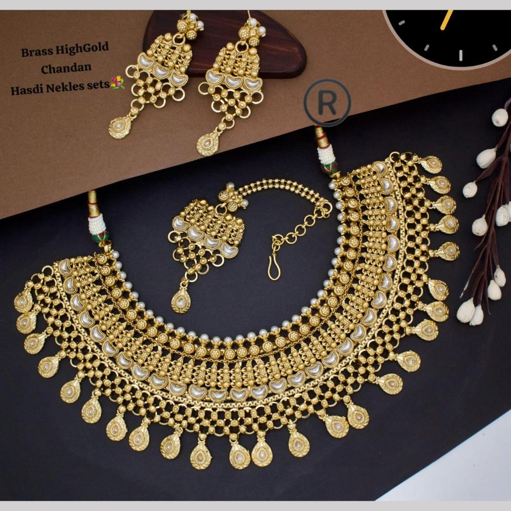 Manisha Jewellery Gold Plated Pota Stone Necklace Set