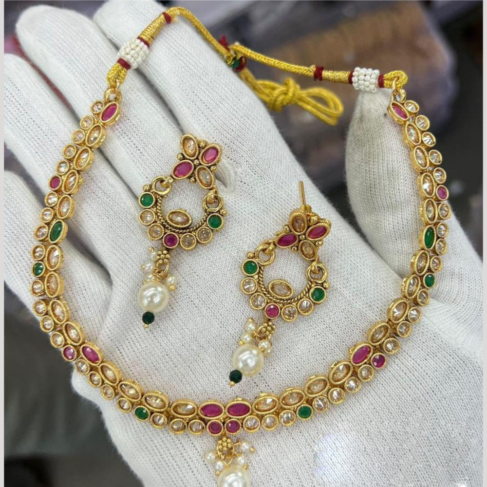 Manisha Jewellery Gold Plated Crystal Stone And Beads Necklace Set