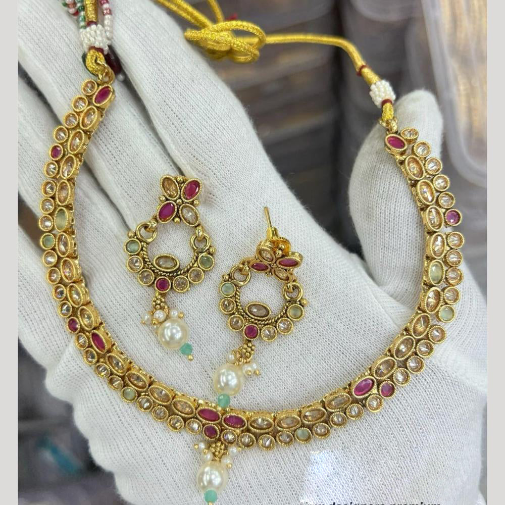 Manisha Jewellery Gold Plated Crystal Stone And Beads Necklace Set