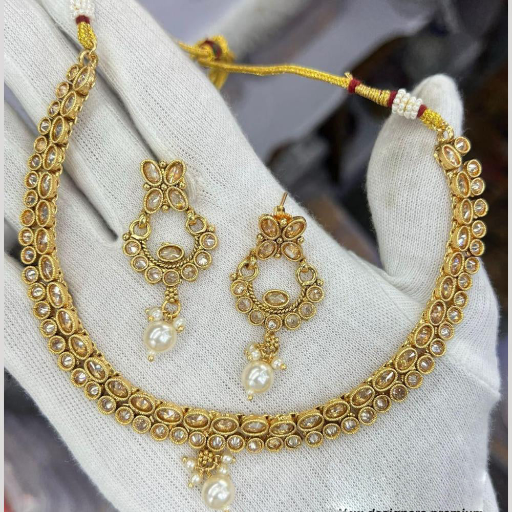 Manisha Jewellery Gold Plated Crystal Stone And Beads Necklace Set