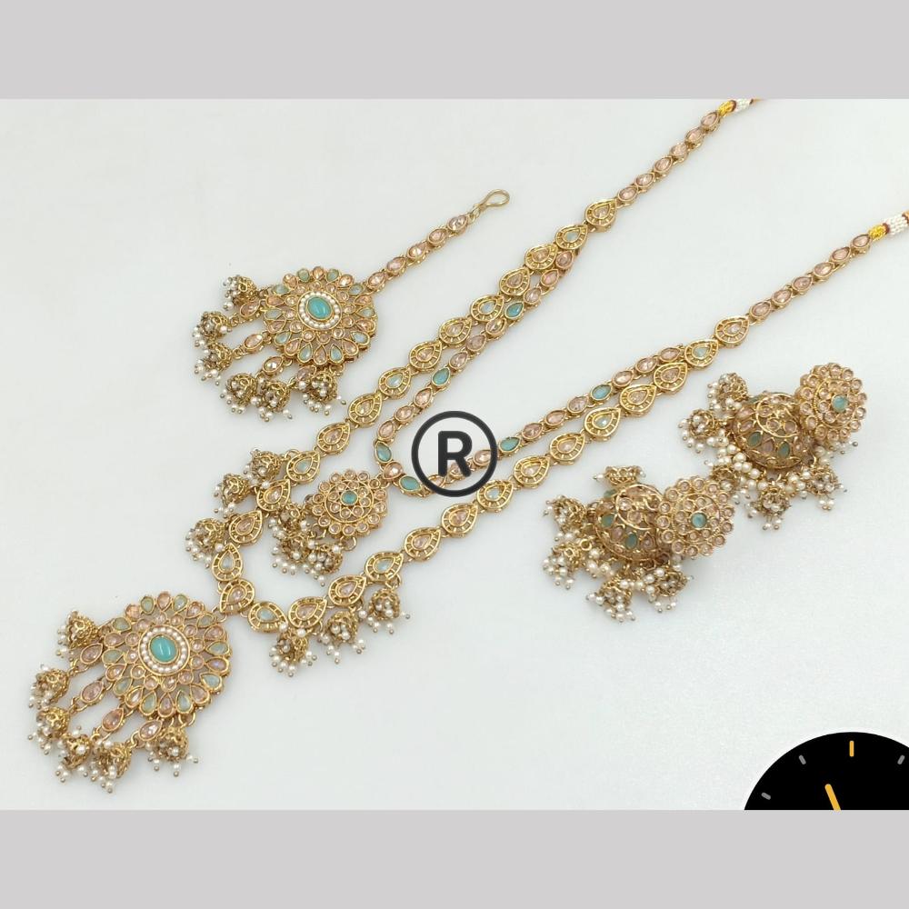 Manisha Jewellery Gold Plated Crystal Stone And Pearls Long Necklace Set