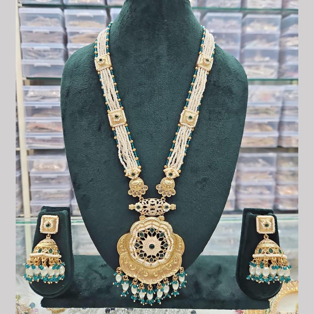 Manisha Jewellery Gold Plated Crystal Stone And Pearls Meenakari Long Necklace Set