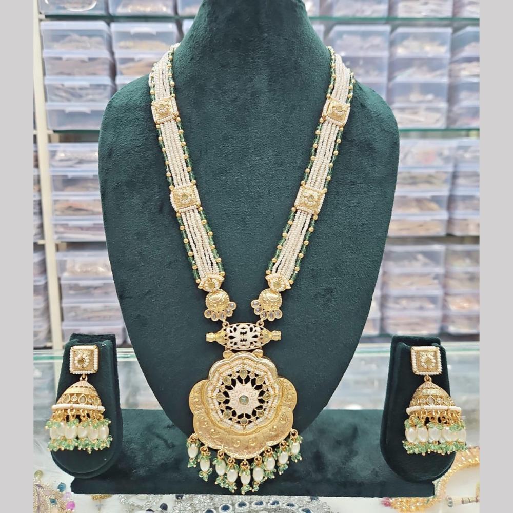 Manisha Jewellery Gold Plated Crystal Stone And Pearls Meenakari Long Necklace Set