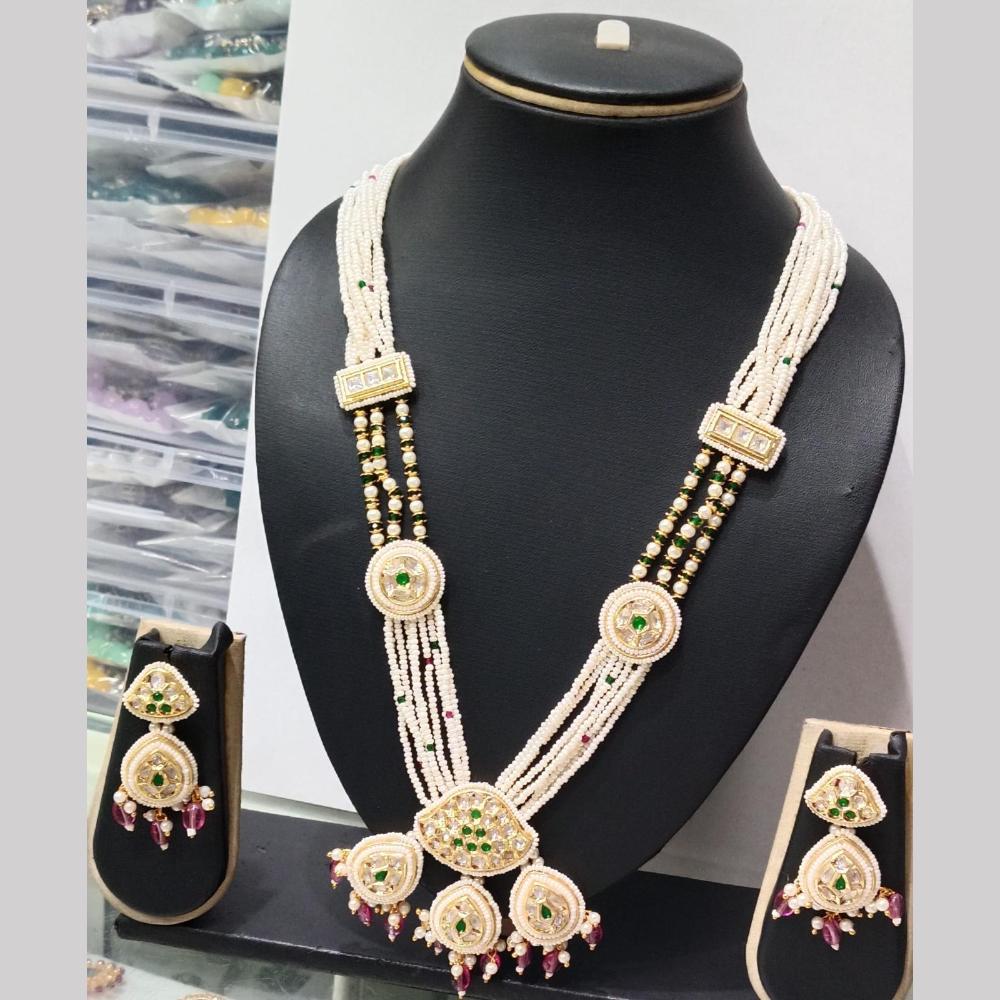 Manisha Jewellery Gold Plated Crystal Stone And Pearls Long Necklace Set