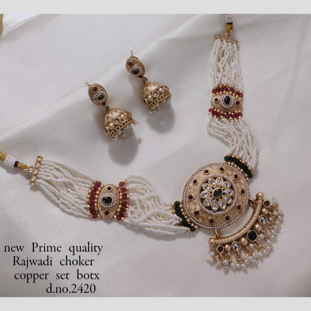 Manisha Jewellery Gold Plated Kundan Stone And Pearl Choker Necklace Set