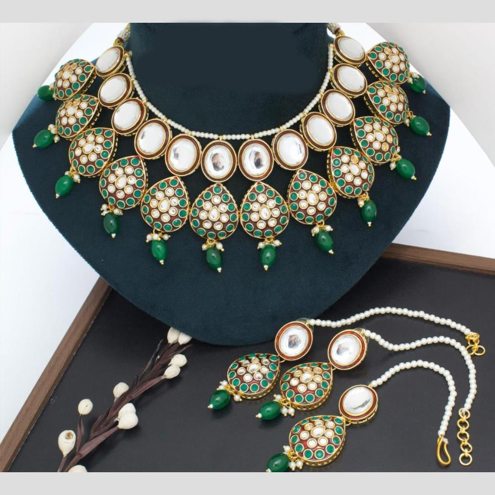 Manisha Jewellery Gold Plated Kundan Stone And Beads Meenakari Necklace Set