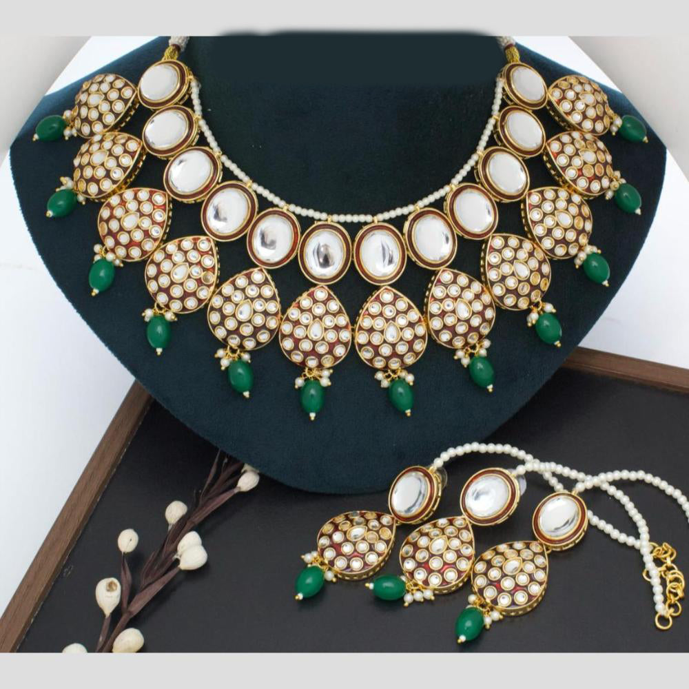 Manisha Jewellery Gold Plated Kundan Stone And Beads Meenakari Necklace Set