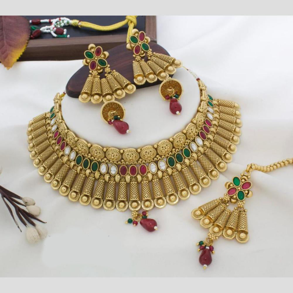 Manisha Jewellery Gold Plated Pota Stone And Beads Necklace Set