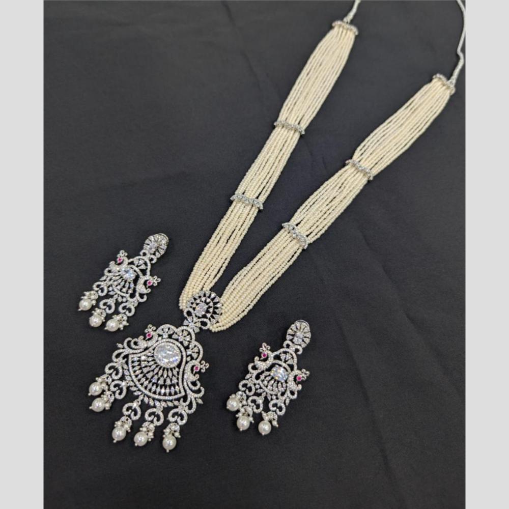 Manisha Jewellery Silver Plated American Diamond Long Necklace Set