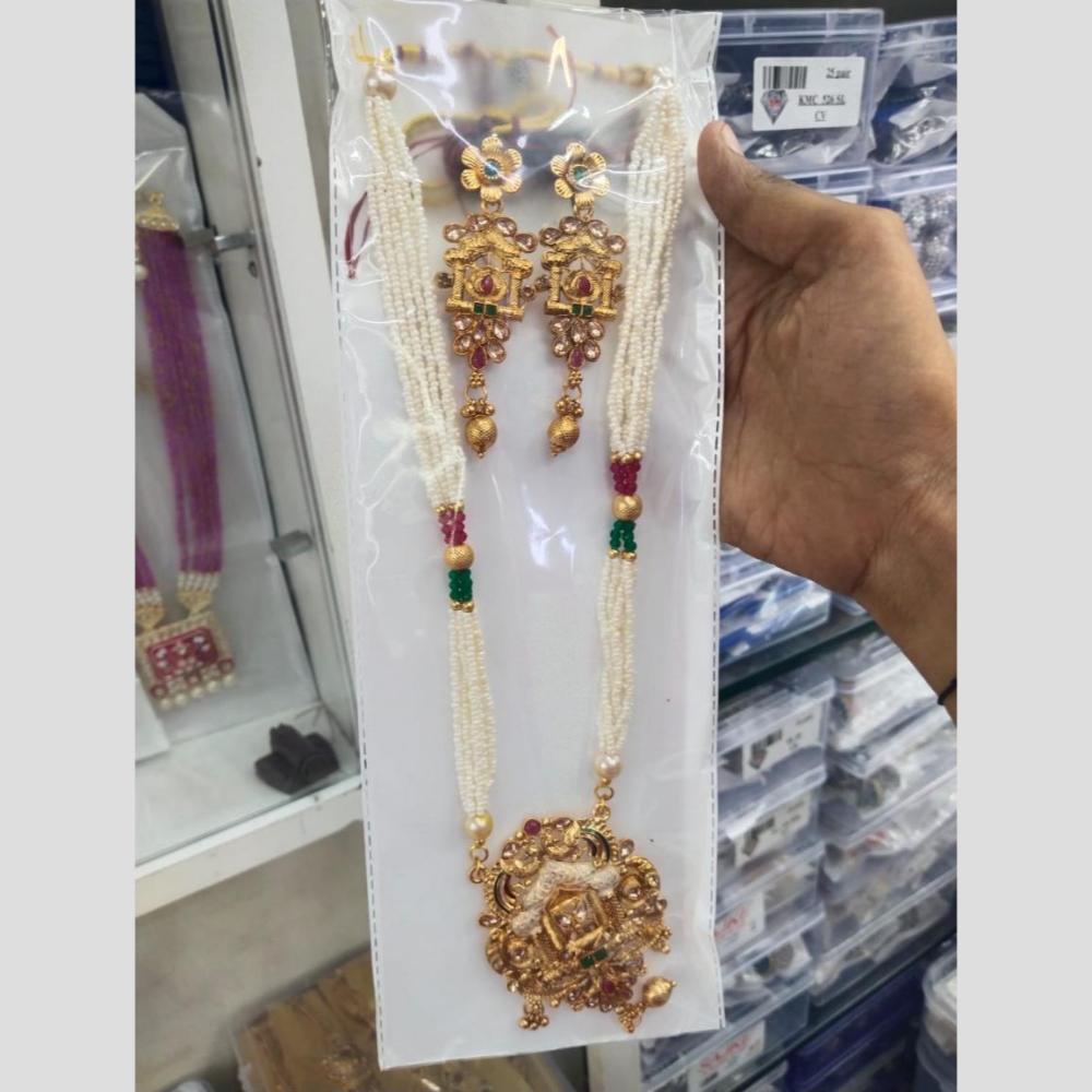 Manisha Jewellery Gold Plated Pota Stone And Pearl Long Meenakari Necklace Set