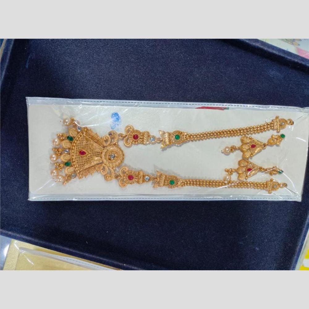 Manisha Jewellery Gold Plated Pota Stone And Pearl Long Necklace Set