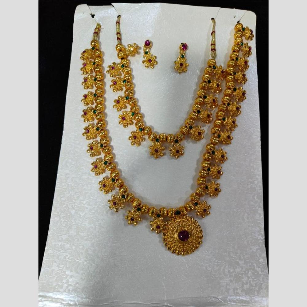 Manisha Jewellery Gold Plated Pota Stone And Pearl Double Necklace Set