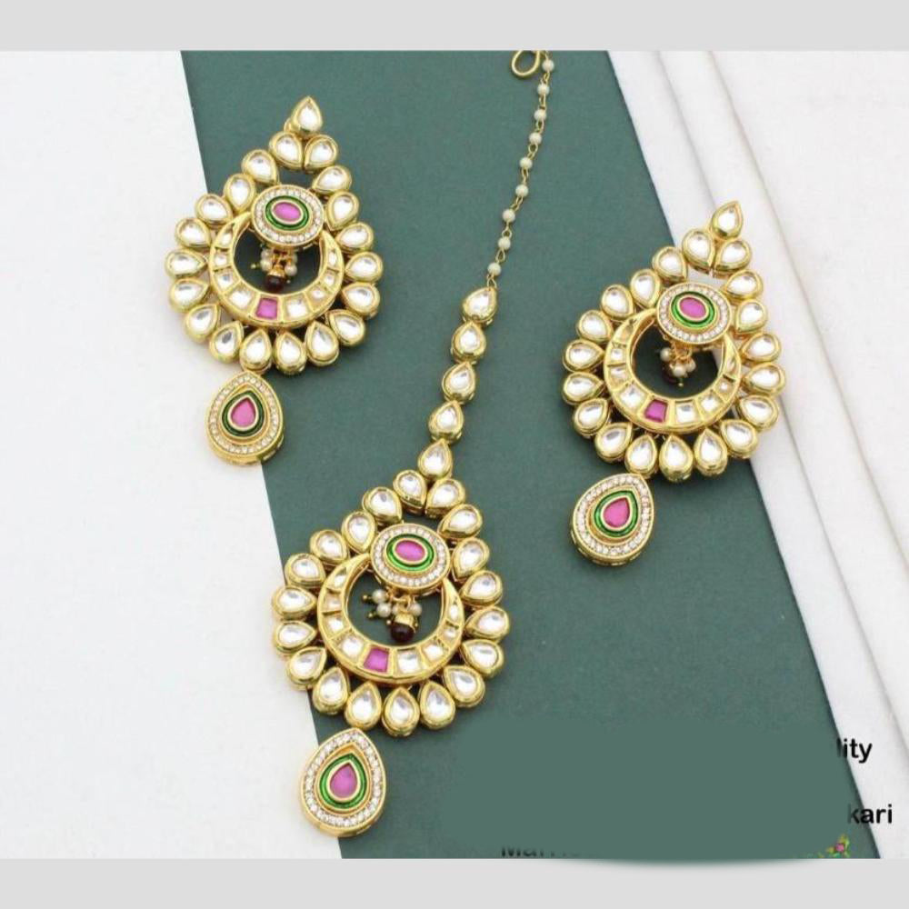 Manisha Jewellery Gold Plated Kundan Stone And Beads Earrings With Maangtikka