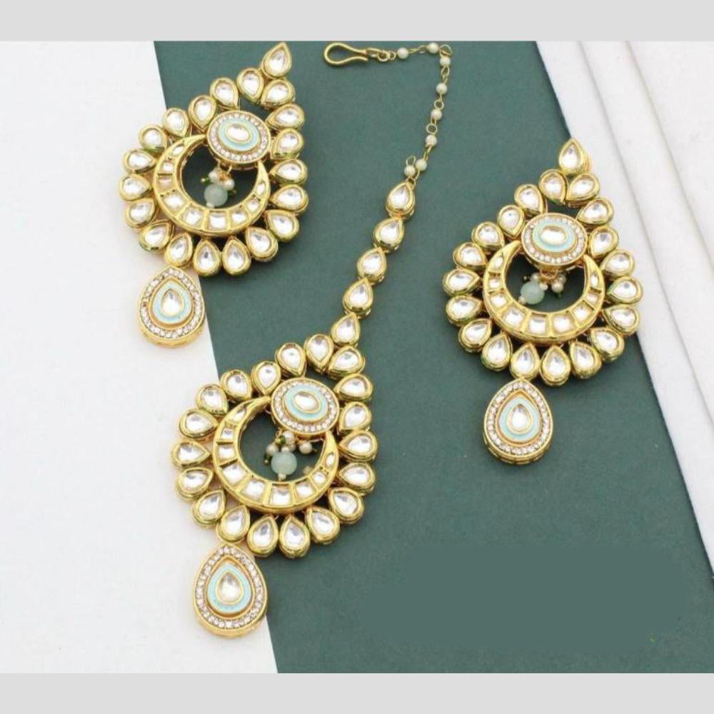 Manisha Jewellery Gold Plated Kundan Stone And Beads Earrings With Maangtikka