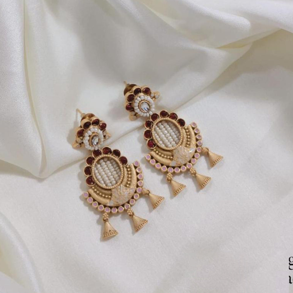 Manisha Jewellery Gold Plated Pota Stone And Pearls Dangler Earrings