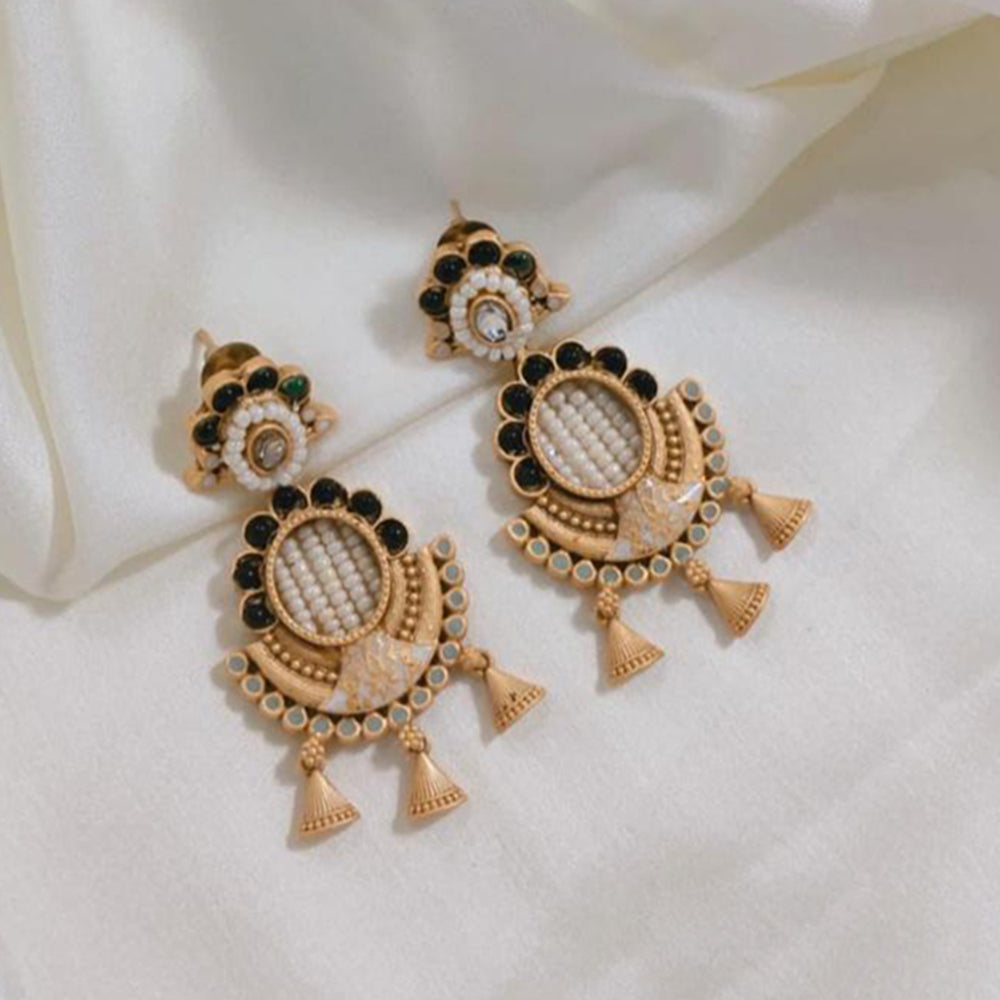 Manisha Jewellery Gold Plated Pota Stone And Pearls Dangler Earrings