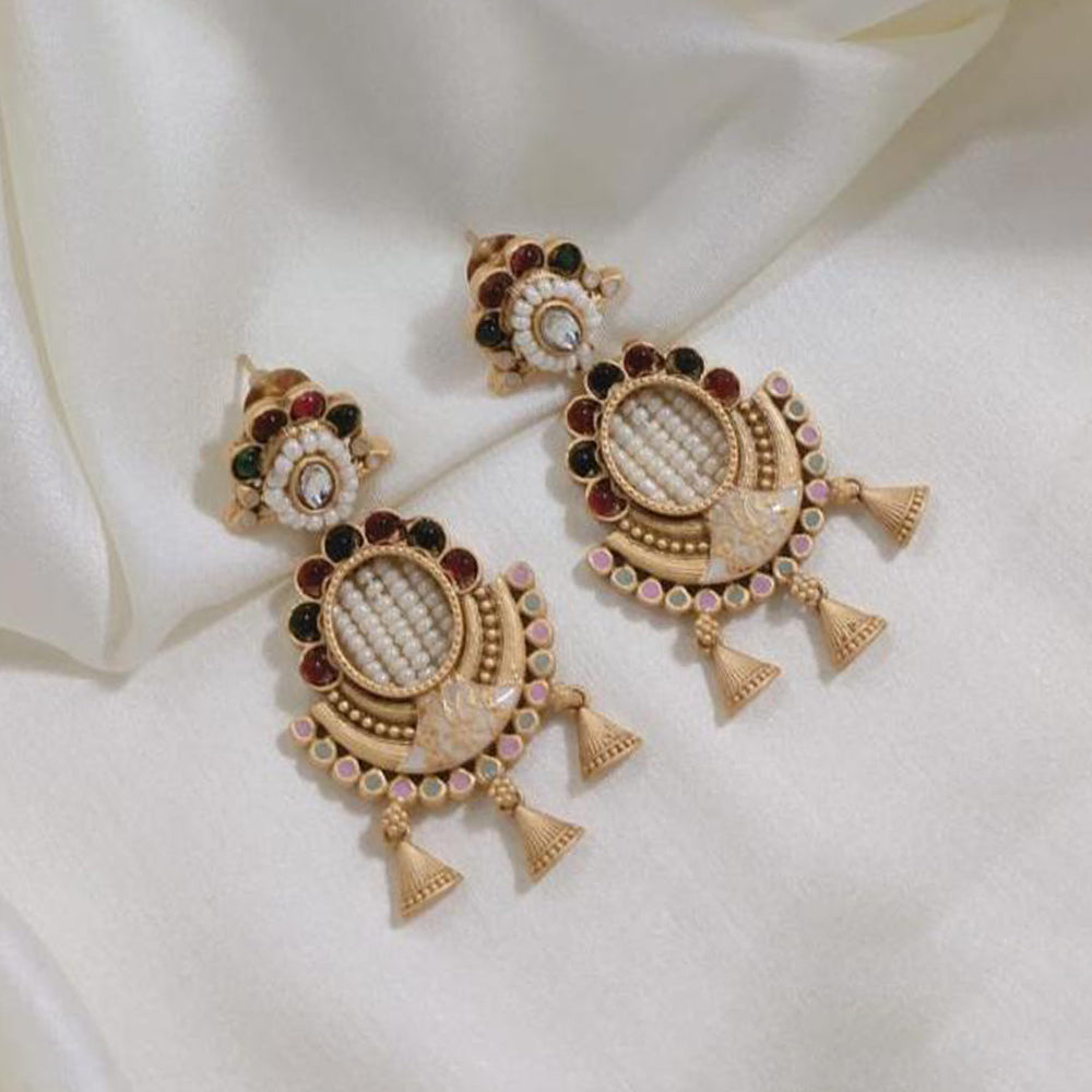 Manisha Jewellery Gold Plated Pota Stone And Pearls Dangler Earrings