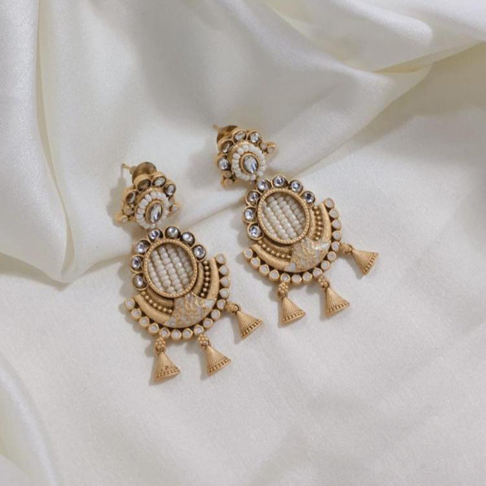 Manisha Jewellery Gold Plated Pota Stone And Pearls Dangler Earrings