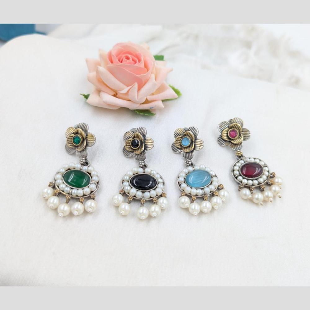 Manisha Jewellery 2Tone Plated Pota Stone And Pearls Dangler Earrings