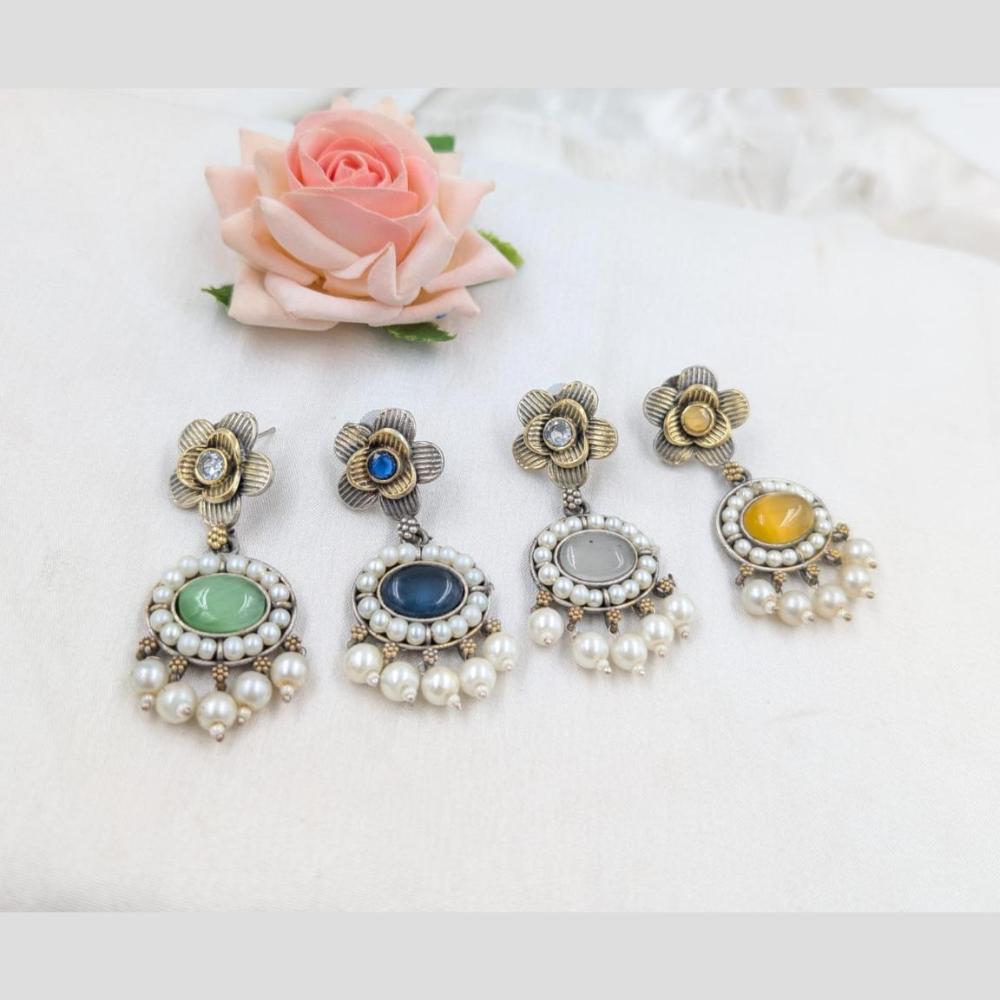 Manisha Jewellery 2Tone Plated Pota Stone And Pearls Dangler Earrings