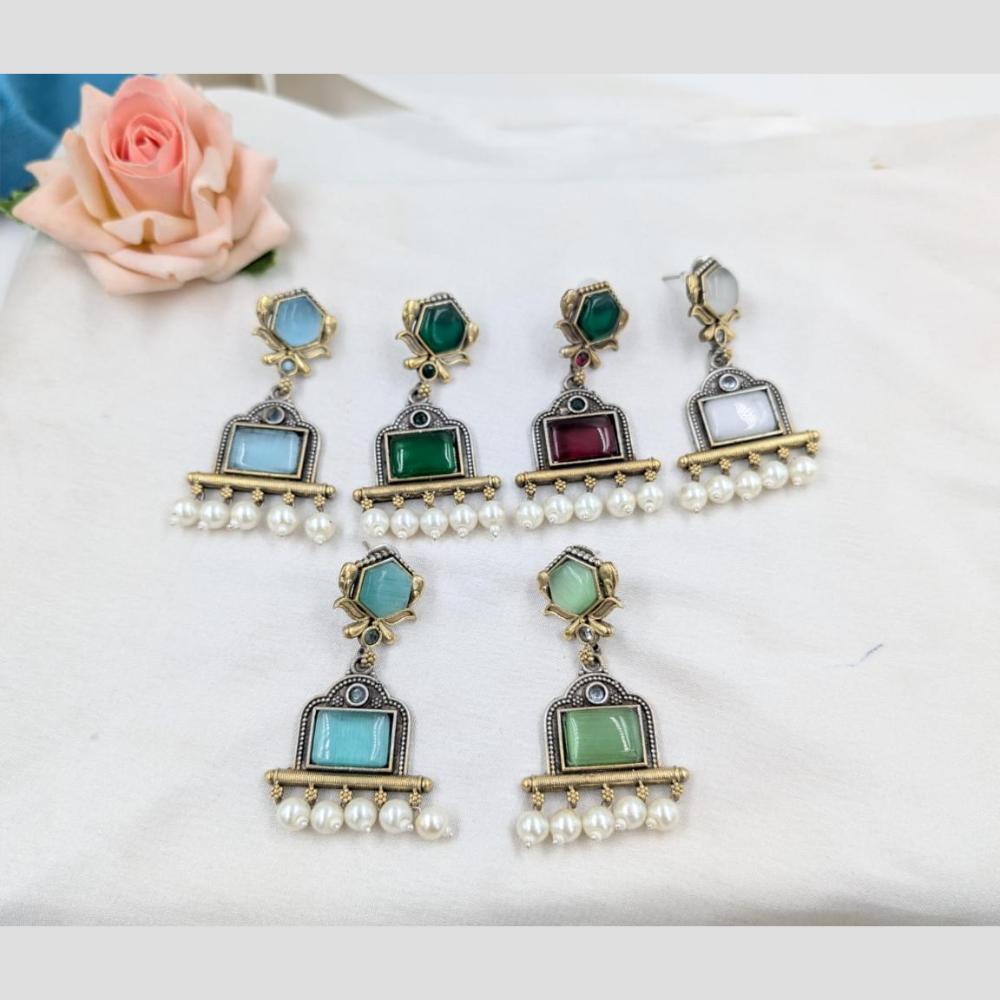 Manisha Jewellery 2Tone Plated Pota Stone And Pearls Dangler Earrings