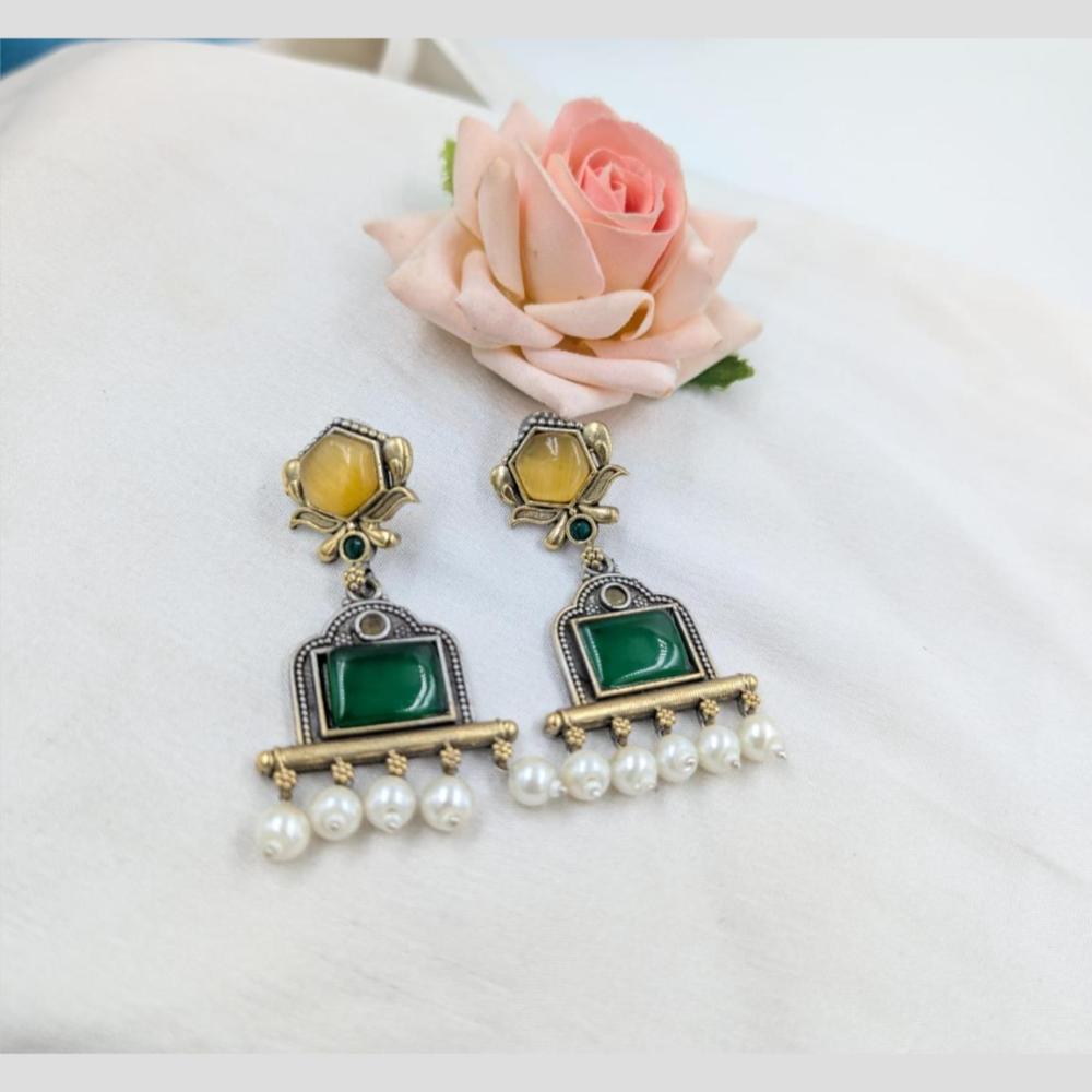 Manisha Jewellery 2Tone Plated Pota Stone And Pearls Dangler Earrings