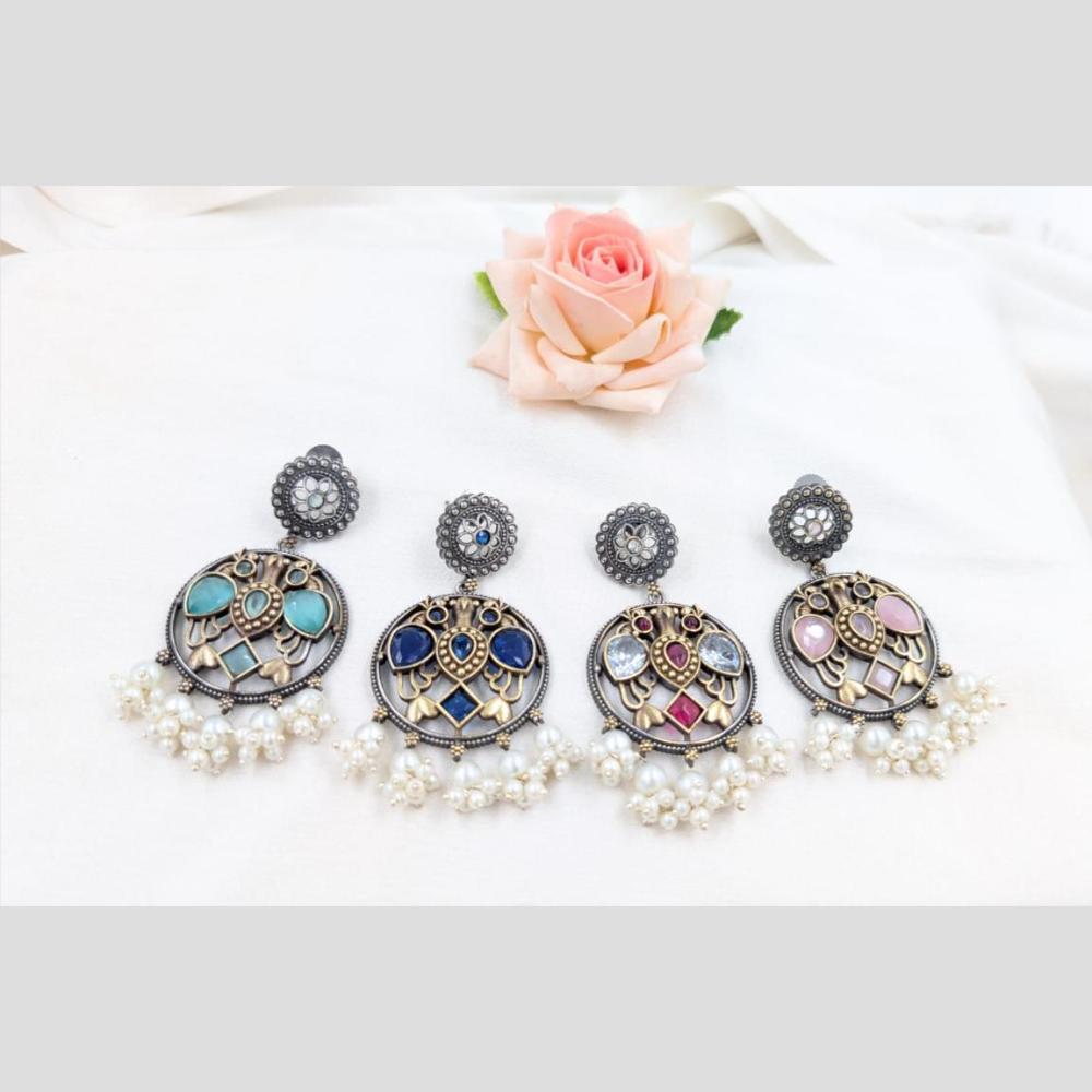 Manisha Jewellery 2Tone Plated Pota Stone And Pearls Dangler Earrings