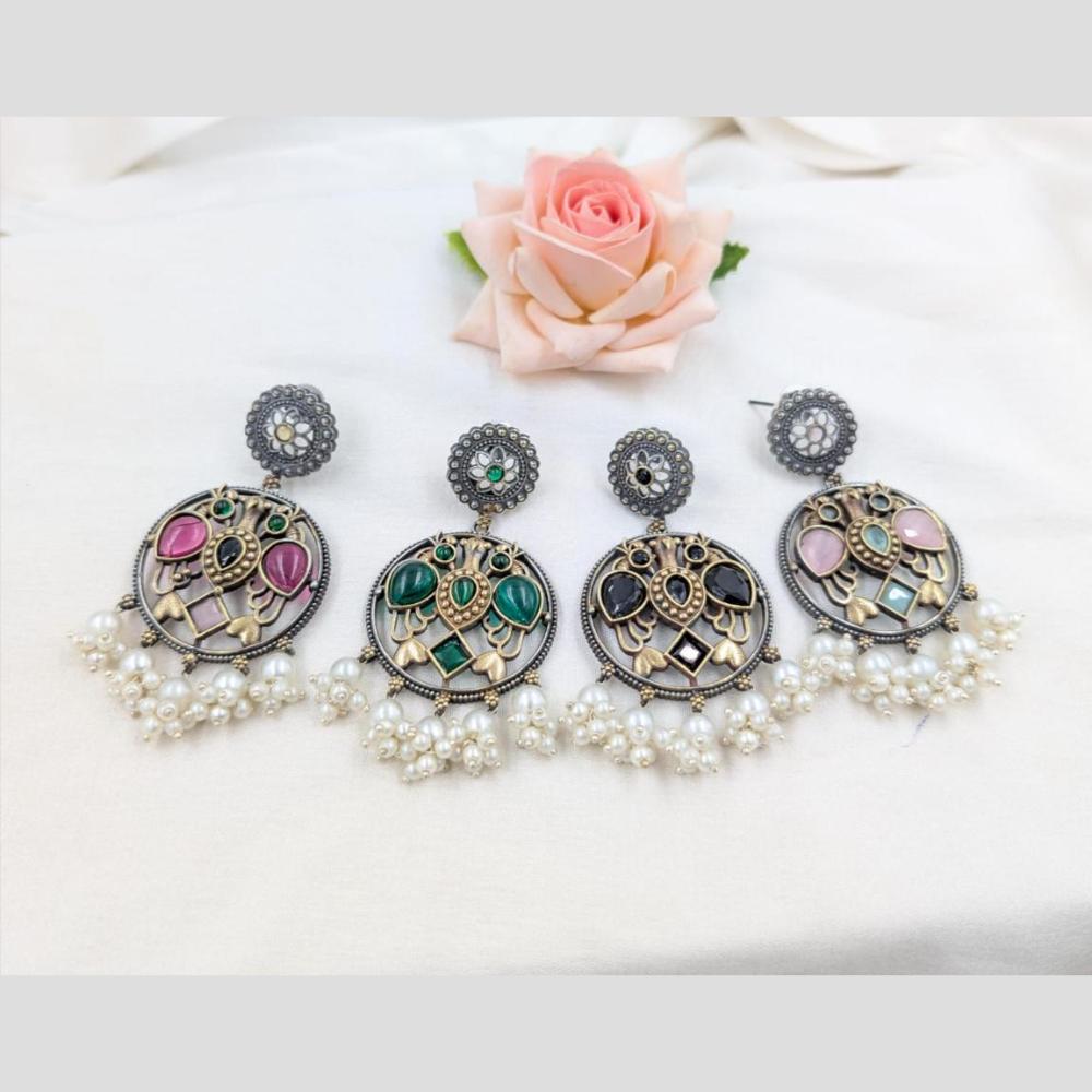 Manisha Jewellery 2Tone Plated Pota Stone And Pearls Dangler Earrings