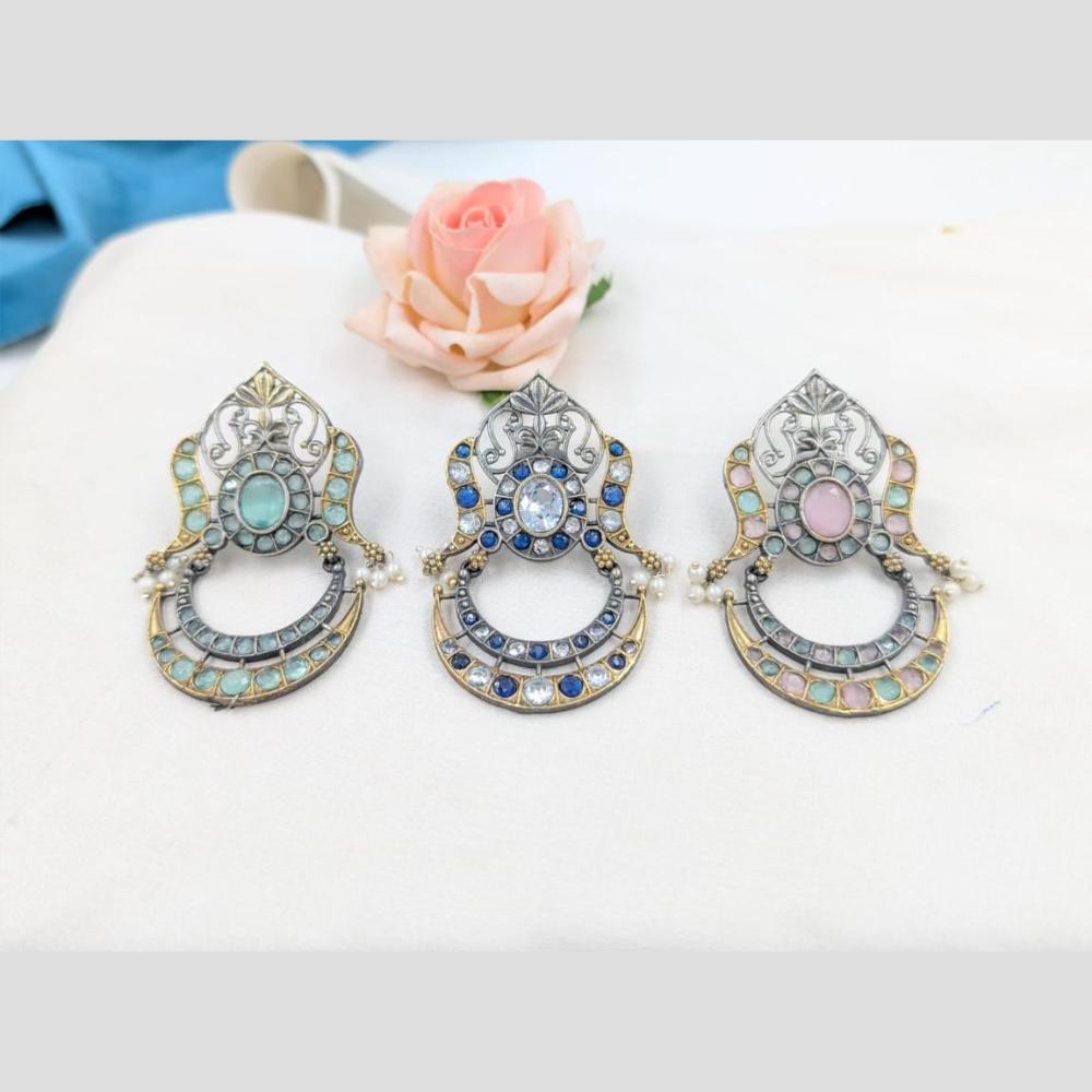 Manisha Jewellery 2Tone Plated Pota Stone And Pearls Dangler Earrings