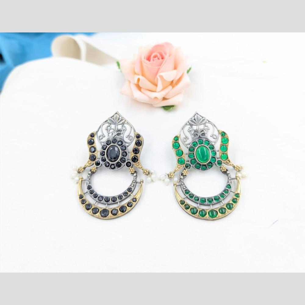 Manisha Jewellery 2Tone Plated Pota Stone And Pearls Dangler Earrings