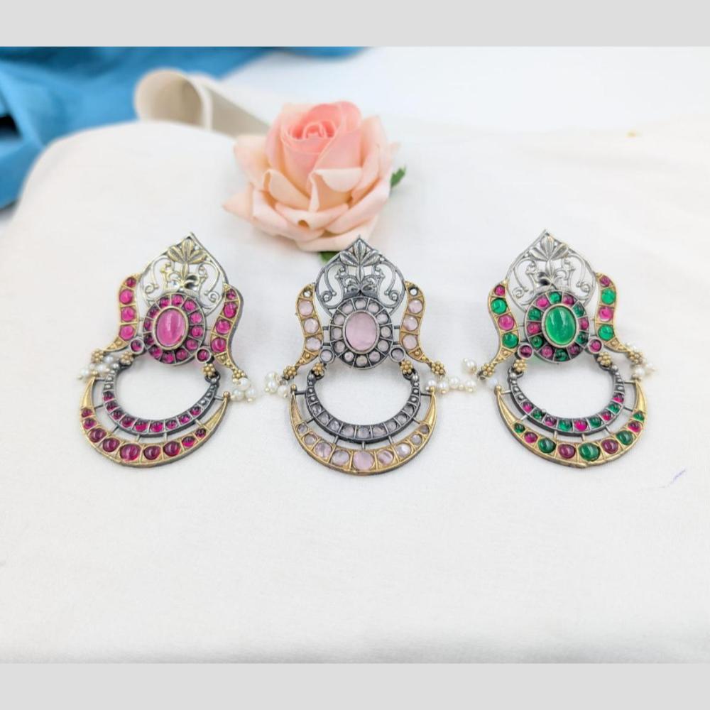 Manisha Jewellery 2Tone Plated Pota Stone And Pearls Dangler Earrings