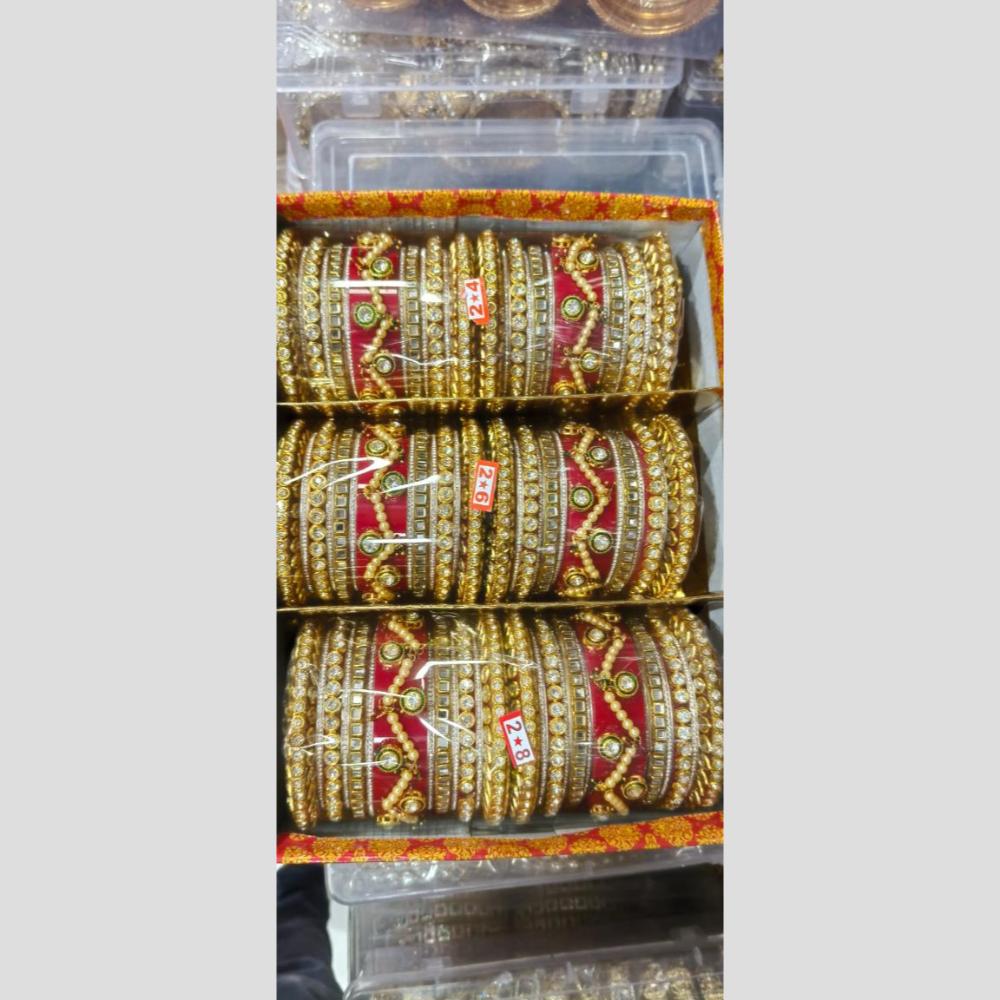 Manisha Jewellery Gold Plated Kundan Stone And Pearls Acrylic Bangles Set
