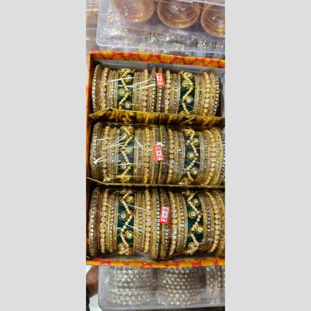 Manisha Jewellery Gold Plated Kundan Stone And Pearls Acrylic Bangles Set