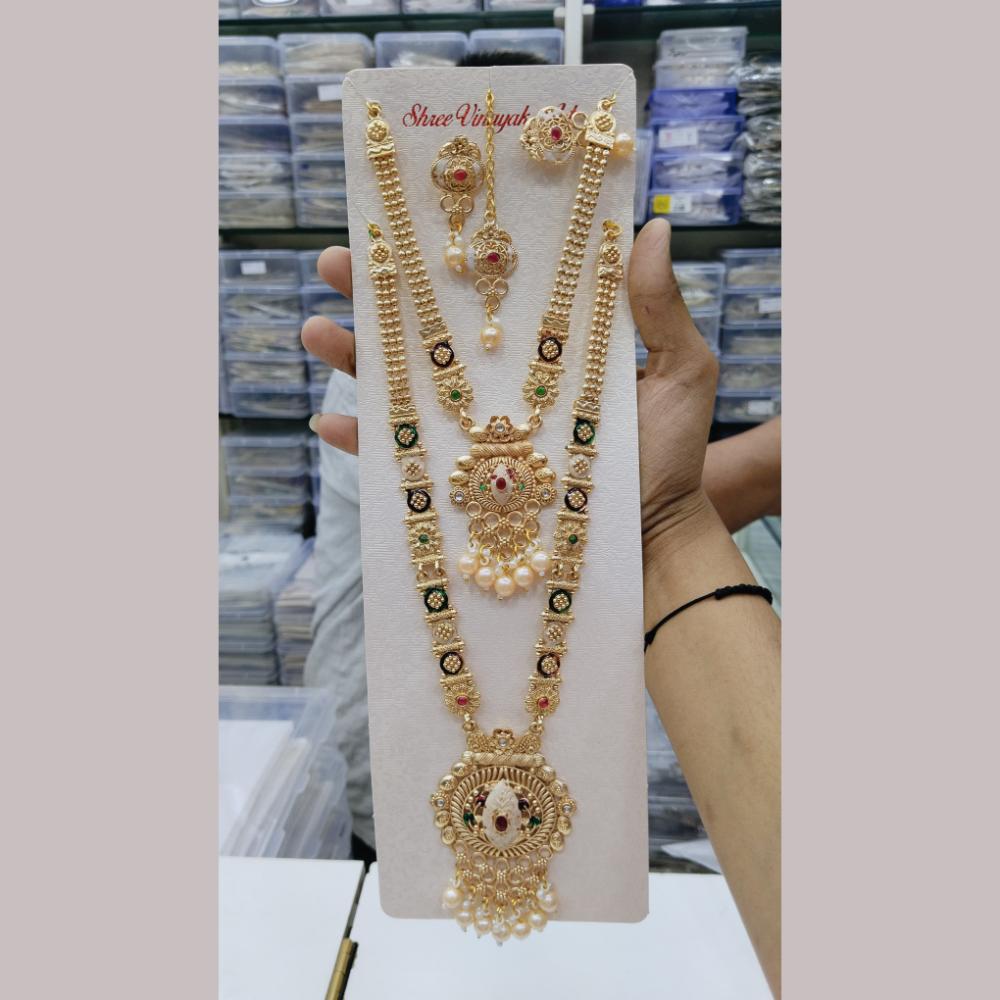 Manisha Jewellery Gold Plated Kundan Stone And Pearls Meenakari Double Necklace Set