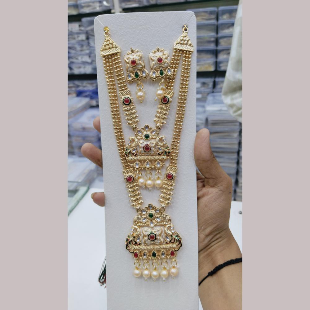 Manisha Jewellery Gold Plated Kundan Stone And Pearls Meenakari Double Necklace Set