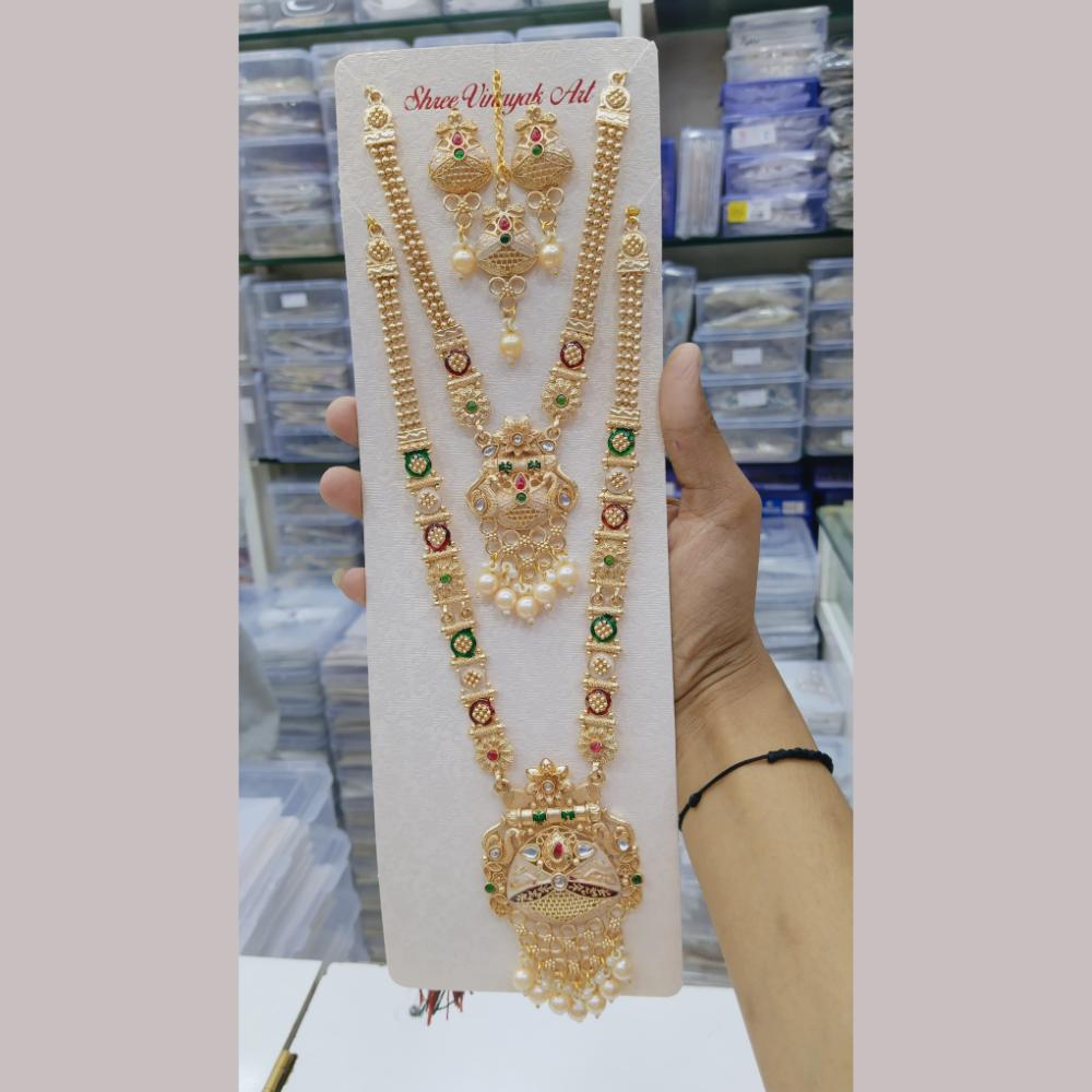 Manisha Jewellery Gold Plated Kundan Stone And Pearls Meenakari Double Necklace Set