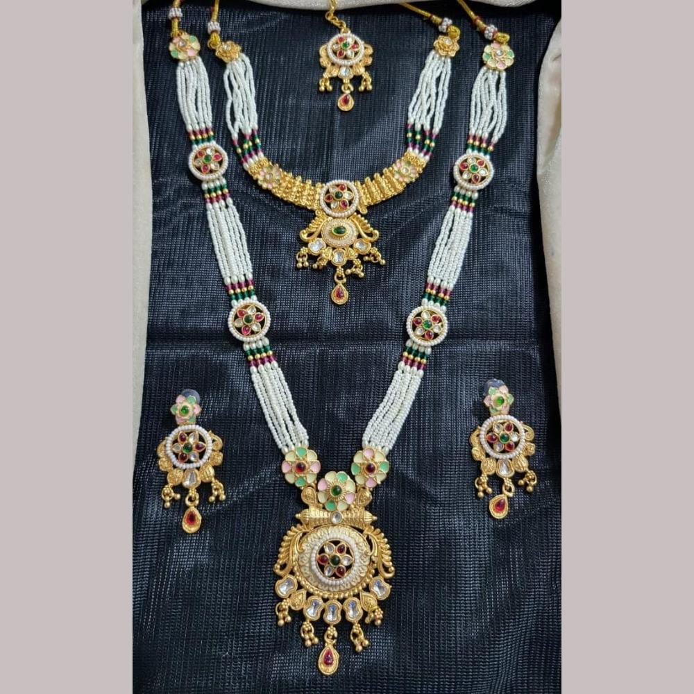 Manisha Jewellery Gold Plated Kundan Stone And Pearls Meenakari Double Necklace Set
