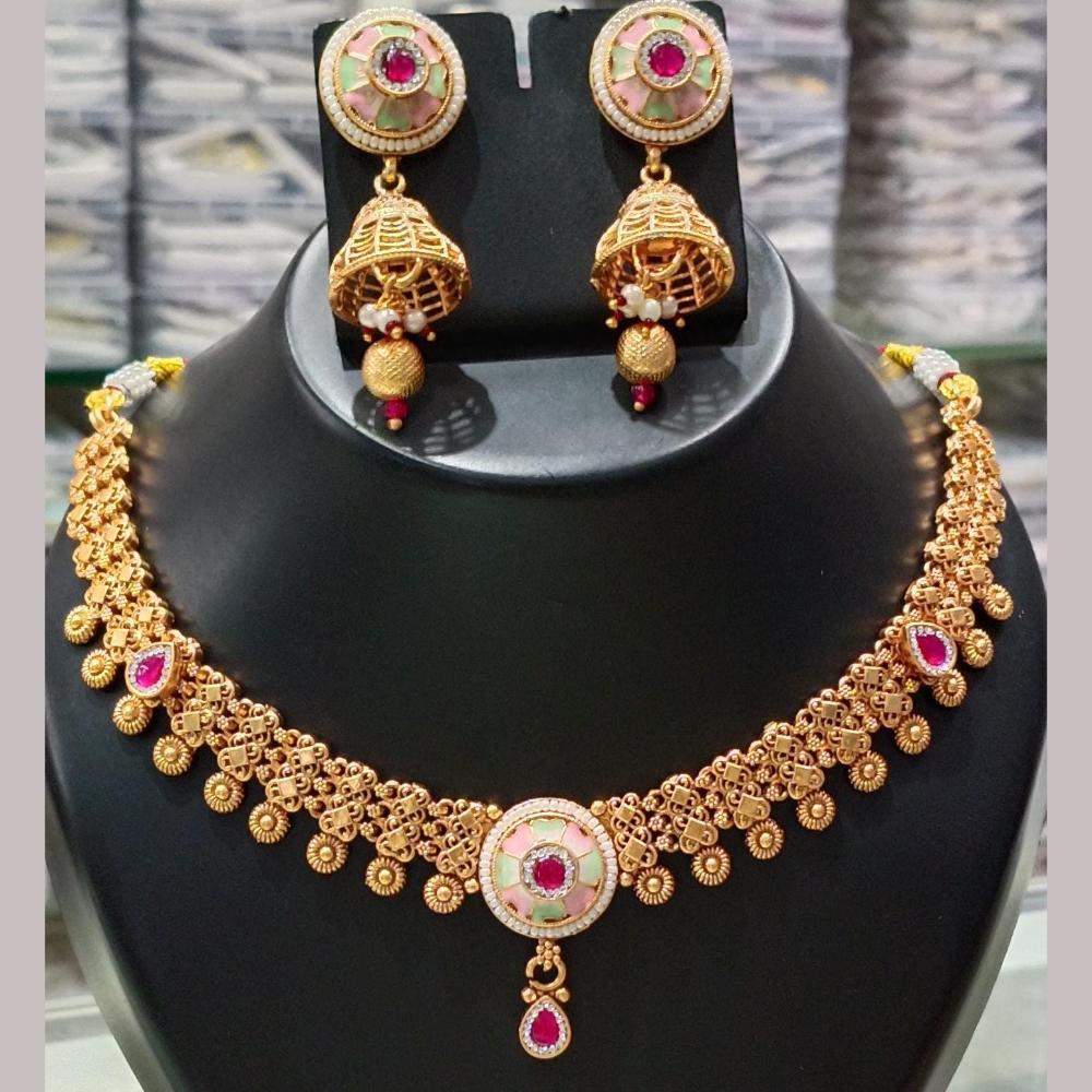 Manisha Jewellery Gold Plated Kundan Stone And Pearls Meenakari Necklace Set