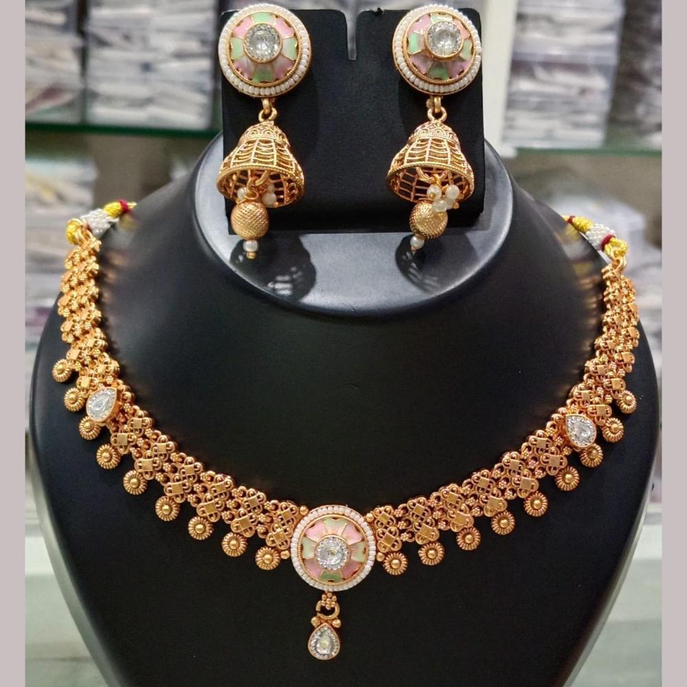 Manisha Jewellery Gold Plated Kundan Stone And Pearls Meenakari Necklace Set
