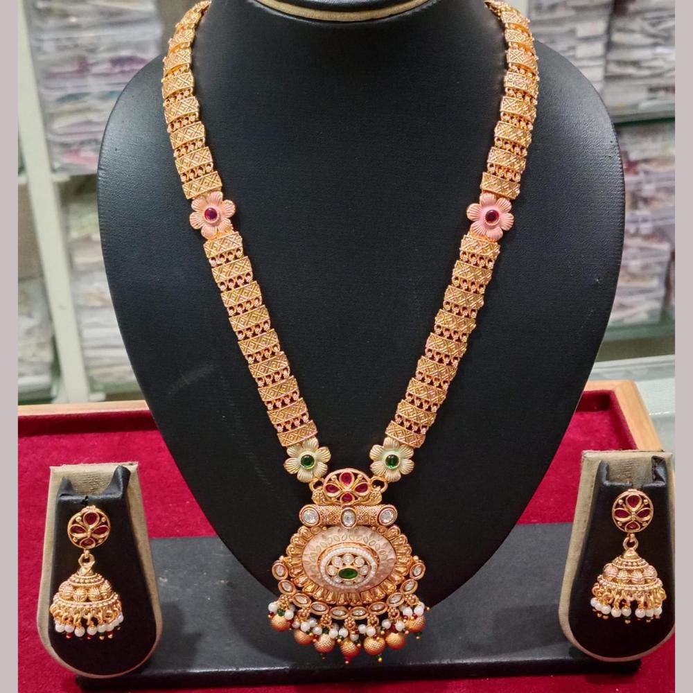 Manisha Jewellery Gold Plated Kundan Stone And Pearls Meenakari Long Necklace Set