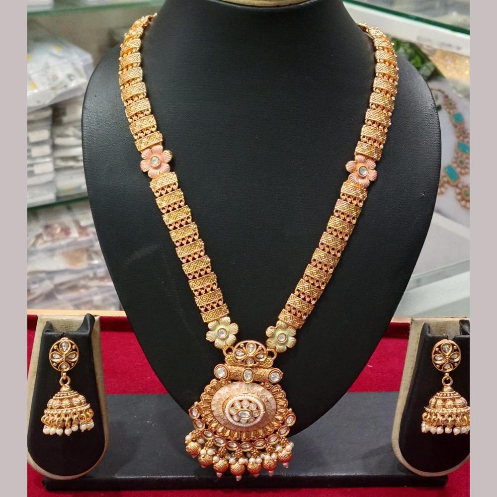 Manisha Jewellery Gold Plated Kundan Stone And Pearls Meenakari Long Necklace Set