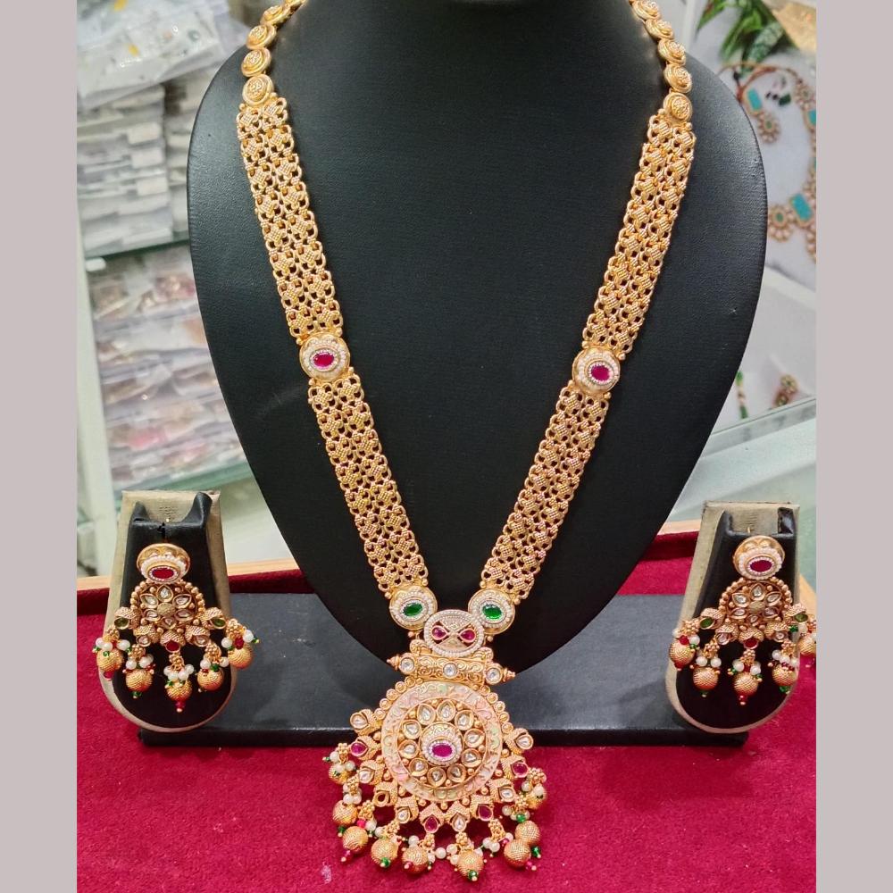 Manisha Jewellery Gold Plated Kundan Stone And Pearls Meenakari Long Necklace Set
