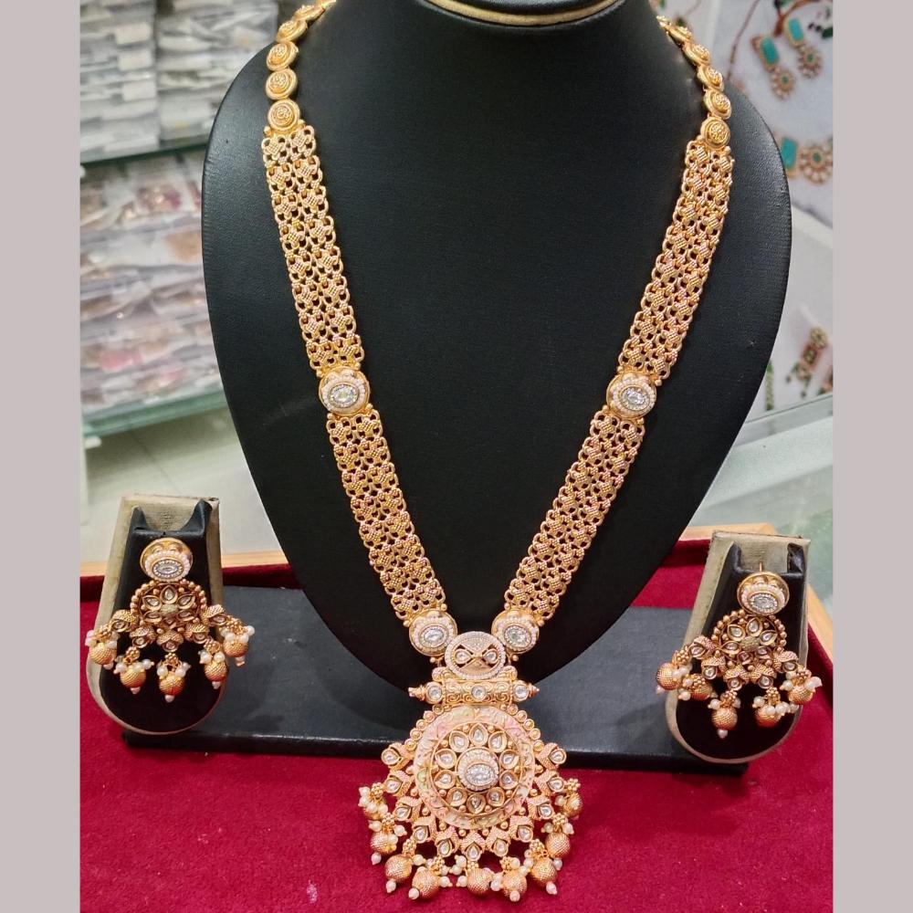 Manisha Jewellery Gold Plated Kundan Stone And Pearls Meenakari Long Necklace Set