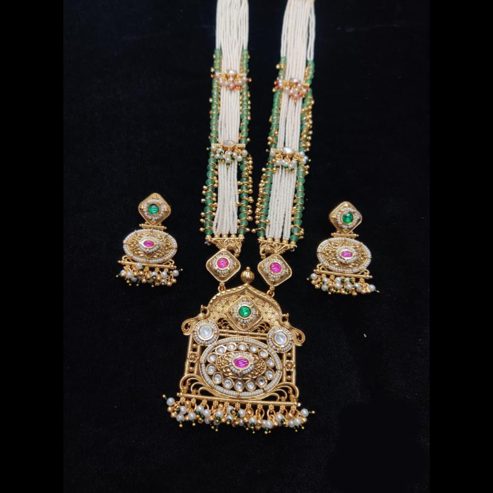 Manisha Jewellery Gold Plated Pota Stone And Pearl Long Necklace Set (Copy)